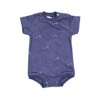 Hey Kid rompers Hey kid Blue Embroidered Wave Terry Onesie
