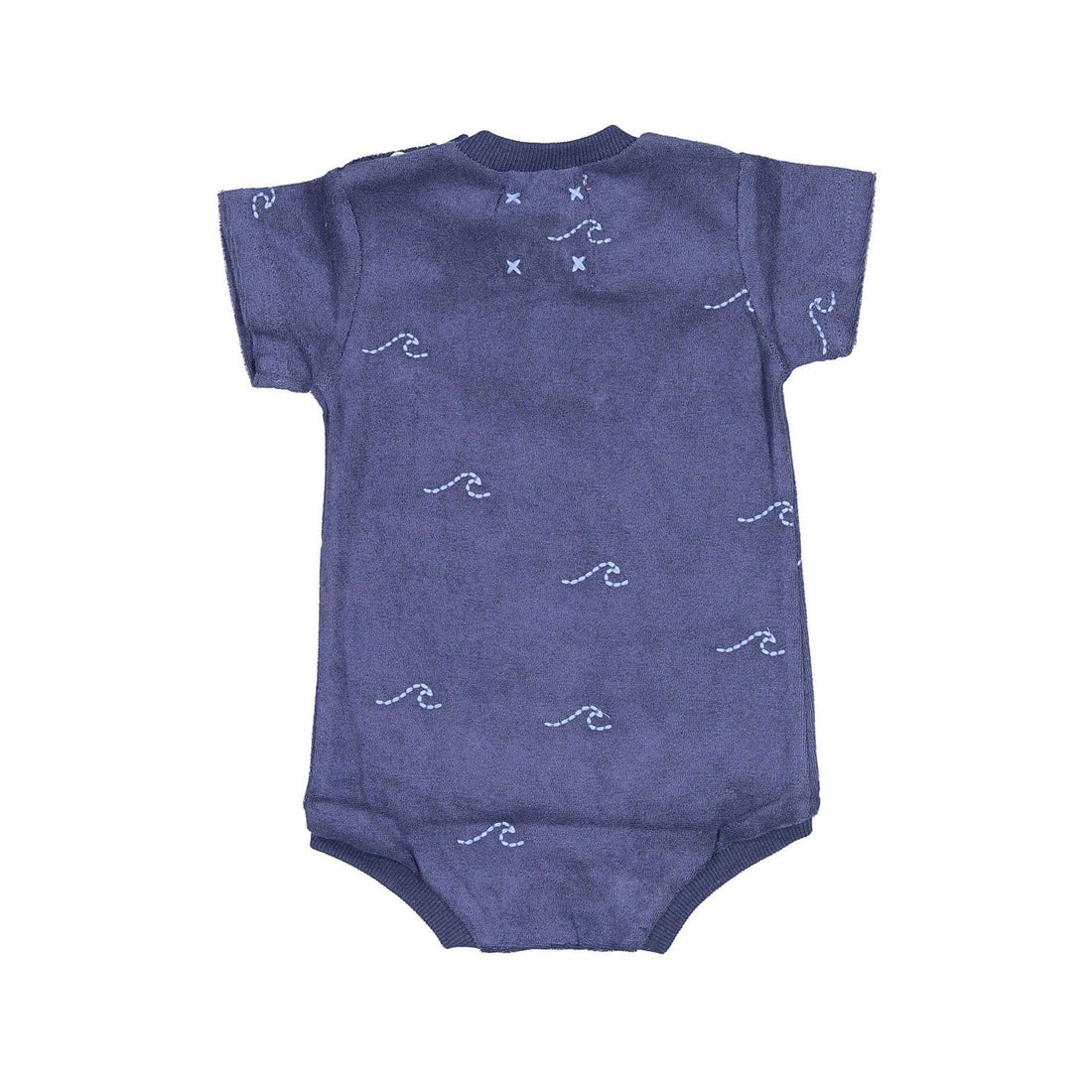 Hey Kid rompers Hey kid Blue Embroidered Wave Terry Onesie