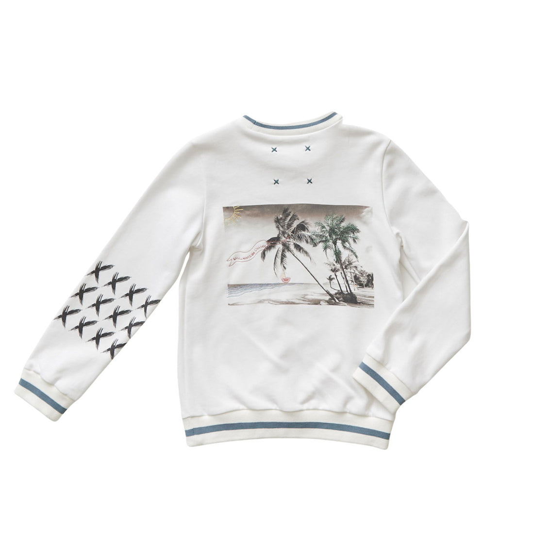 Hey kid White/Teal Embroidered Beach Sweatshirt
