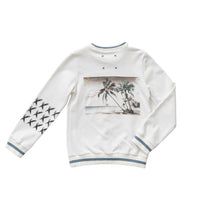 Hey kid White/Teal Embroidered Beach Sweatshirt