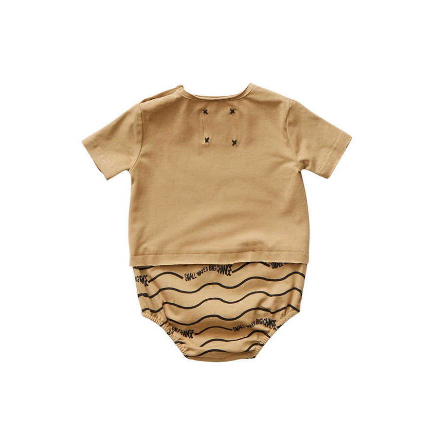 Hey kid Sun Logo Onesie- Tan