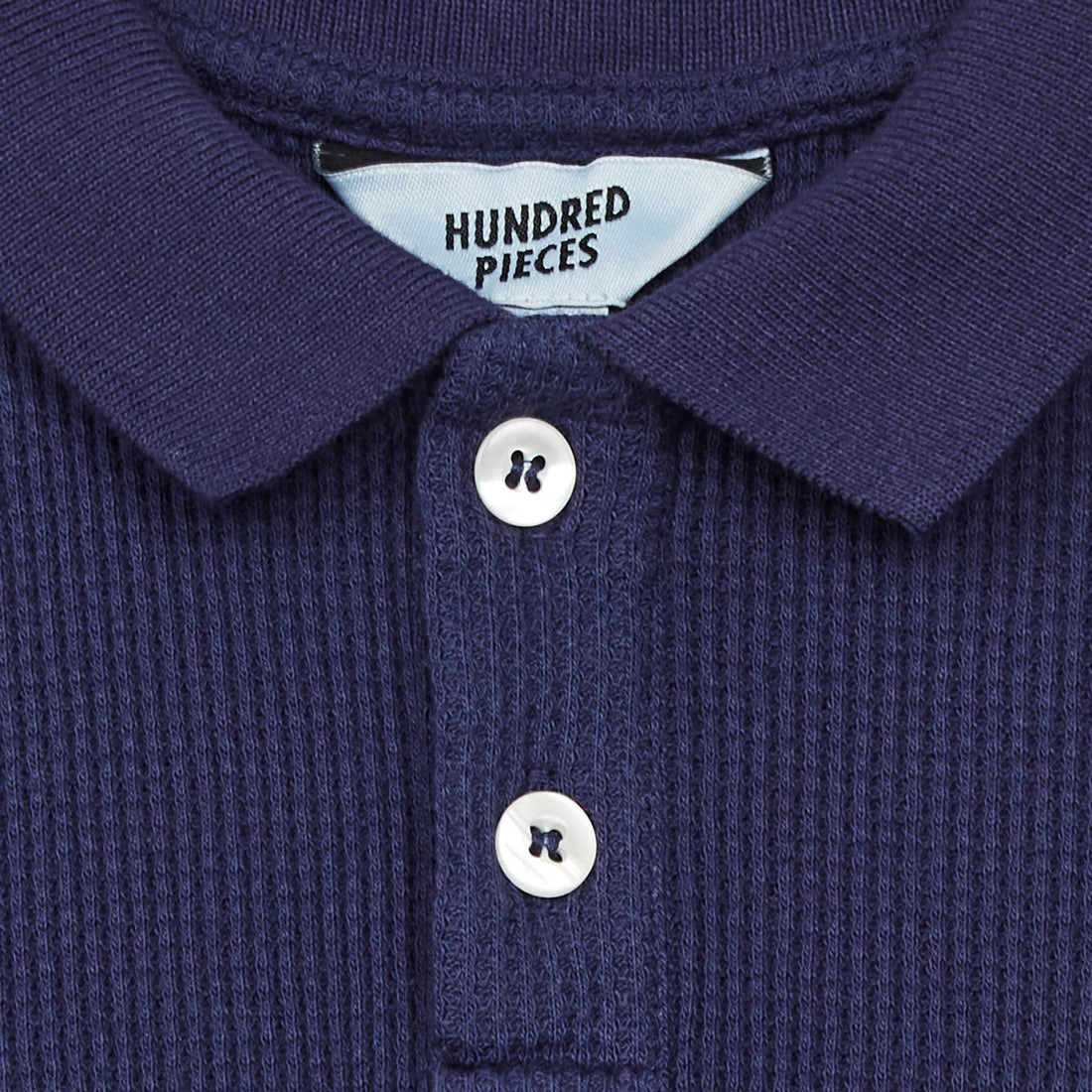 Hundred Pieces tees Hundred Pieces Navy Blue Waffle Knit Polo Shirt