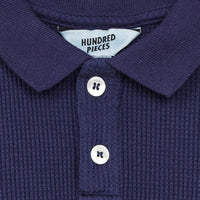Hundred Pieces tees Hundred Pieces Navy Blue Waffle Knit Polo Shirt