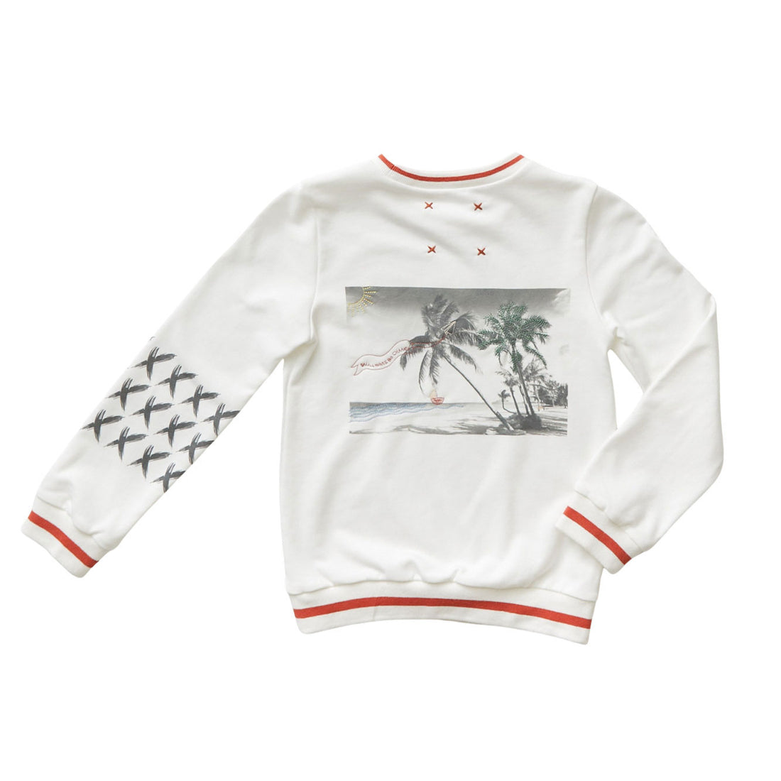 Hey kid White/Red Embroidered  Beach Sweatshirt