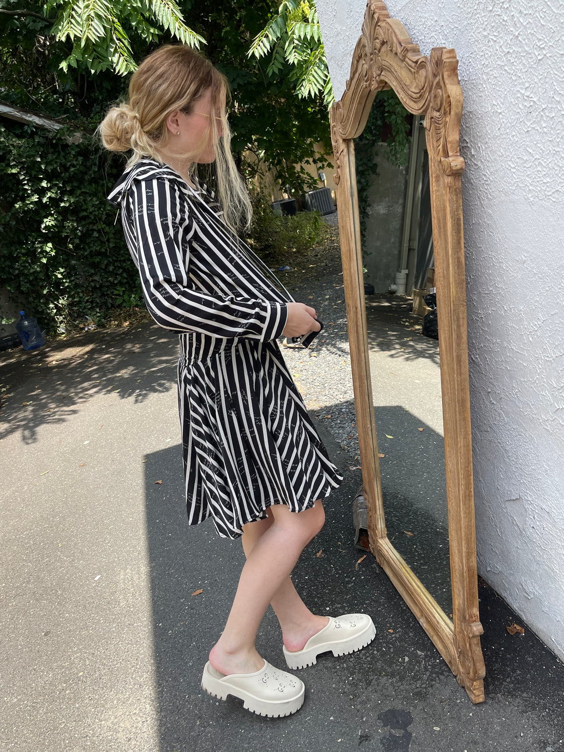 Ava and Lu Black/White Striped Skirt