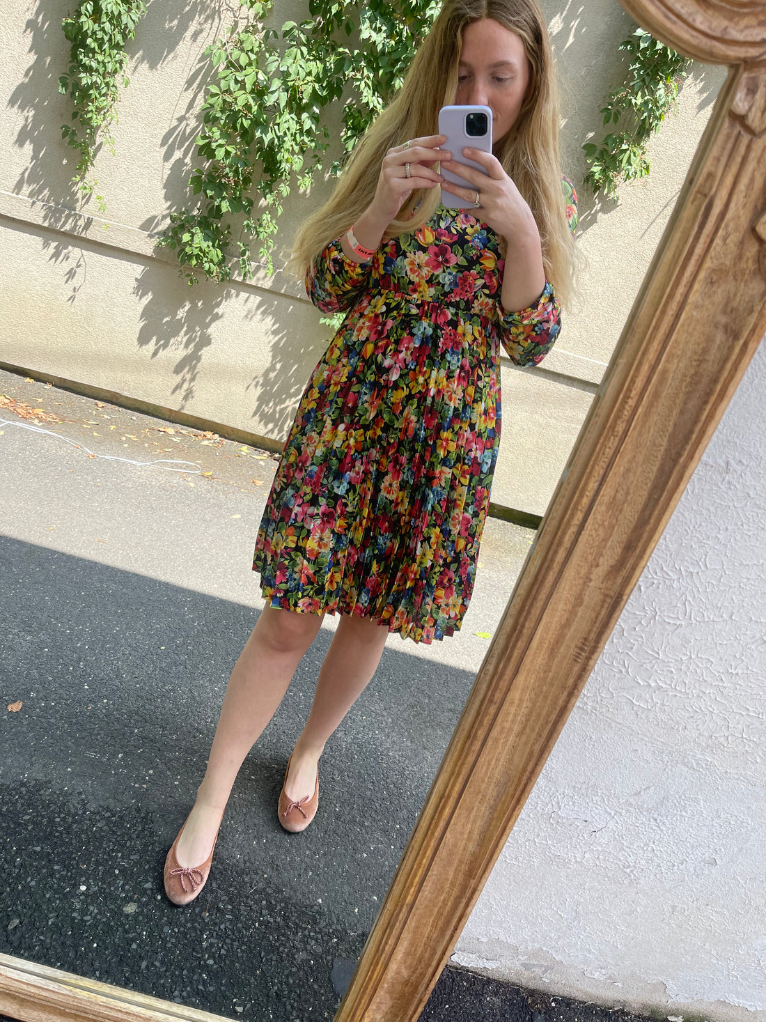 Ava and Lu Bright Floral Pleated Dress