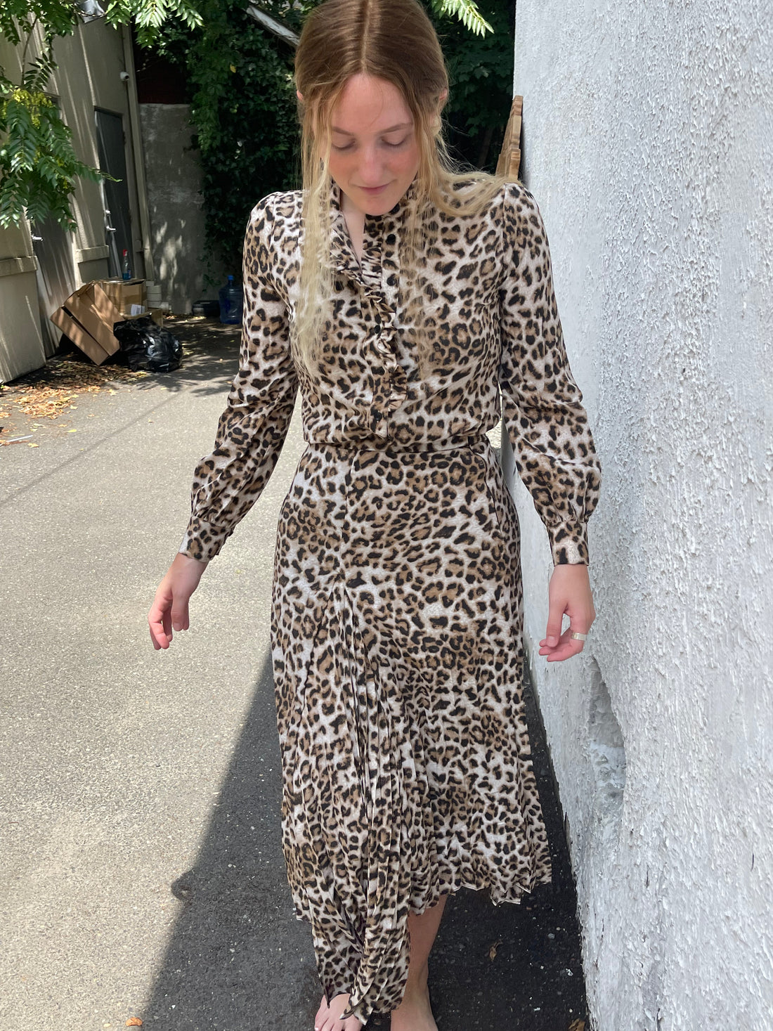 Ava and Lu Leopard Pleated Midi Skirt