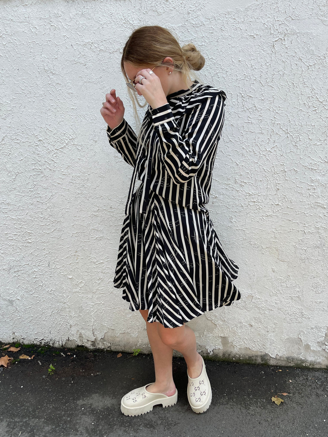Ava and Lu Black/White Striped Blouse