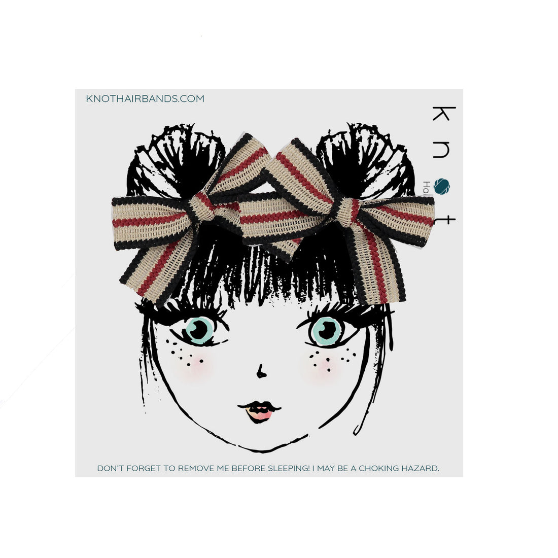 Knot Hairbands Stripe Bow Mini Clip Set // Black + Red