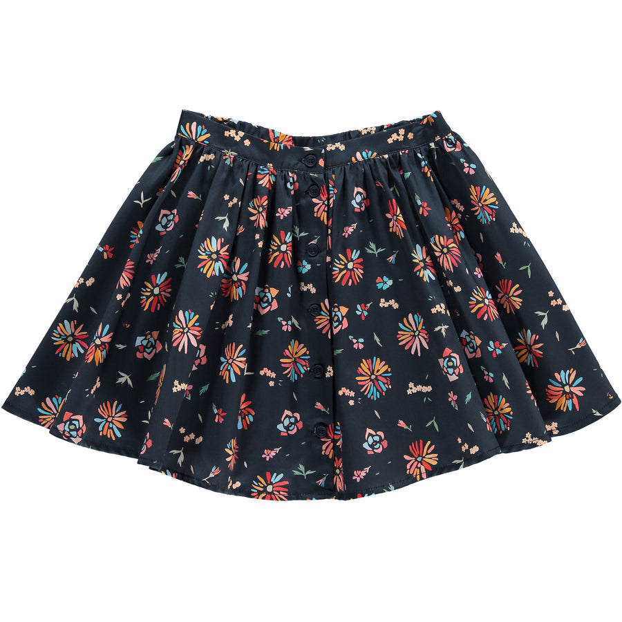 Hundred Pieces Navy Floral Uneven Skirt