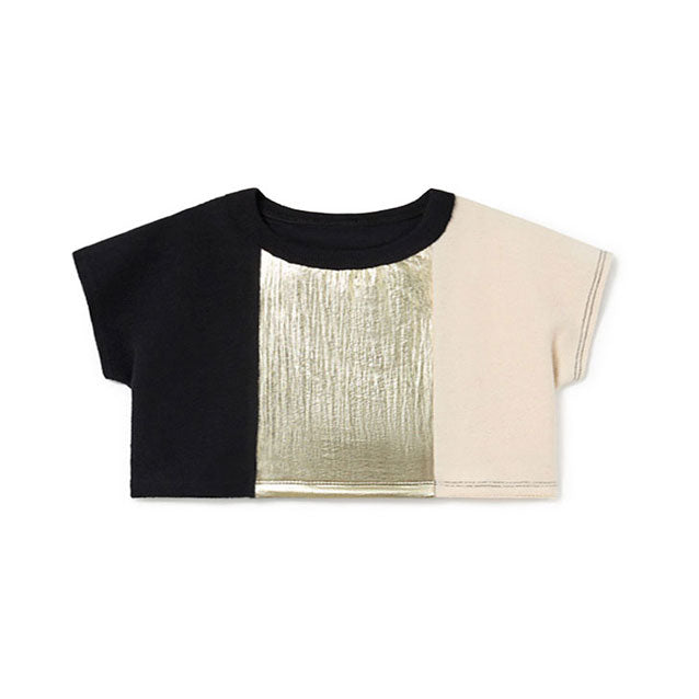 Little Creative Factory Cream Gold Black Shave Ice Crop Top