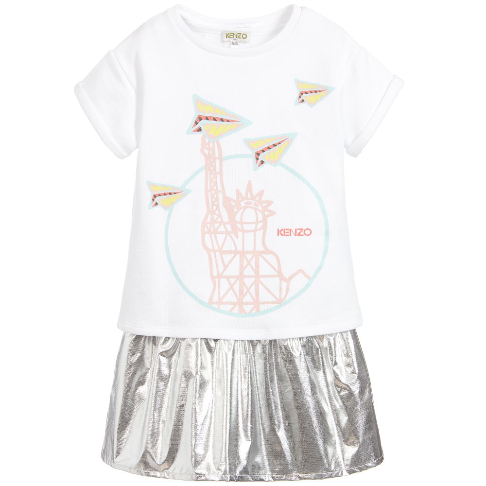 Kenzo White Paper Planes Dropwaist Dress