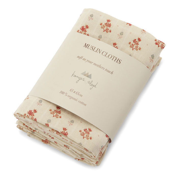 Konges Slojd accessories OS Konges Slojd Vintage Floral Red 3 Pack Muslin Cloth