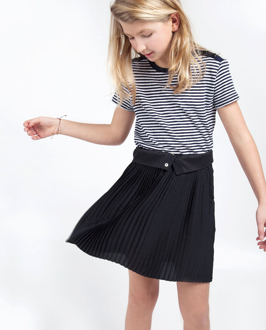 Les Coyotes De Paris Navy Rosa Pleated Skirt