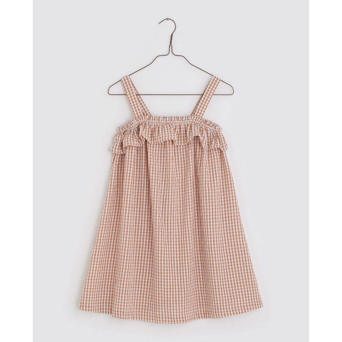 Little Cotton Clothes dresses Little Cotton Clothes Marie Frill Dress  - Caramel Seersucker Gingham