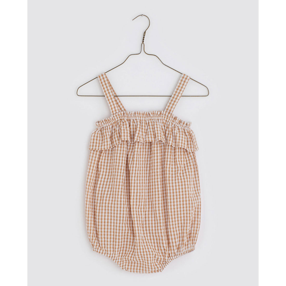 Little Cotton Clothes rompers Little Cotton Clothes Odetta Frill Romper  - Caramel Seersucker Gingham