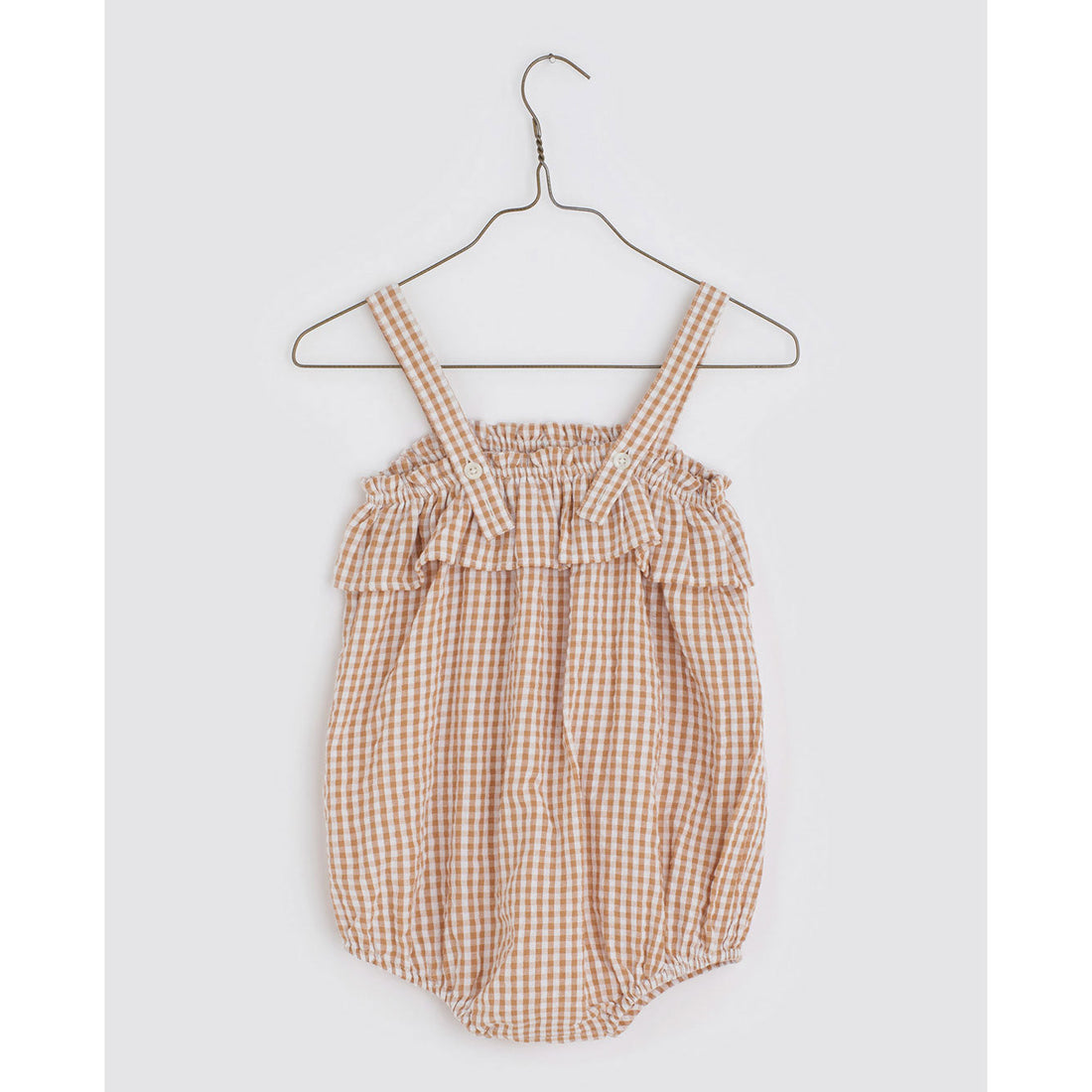 Little Cotton Clothes rompers Little Cotton Clothes Odetta Frill Romper  - Caramel Seersucker Gingham