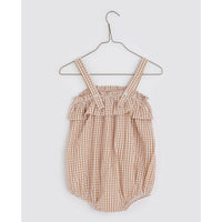Little Cotton Clothes rompers Little Cotton Clothes Odetta Frill Romper  - Caramel Seersucker Gingham