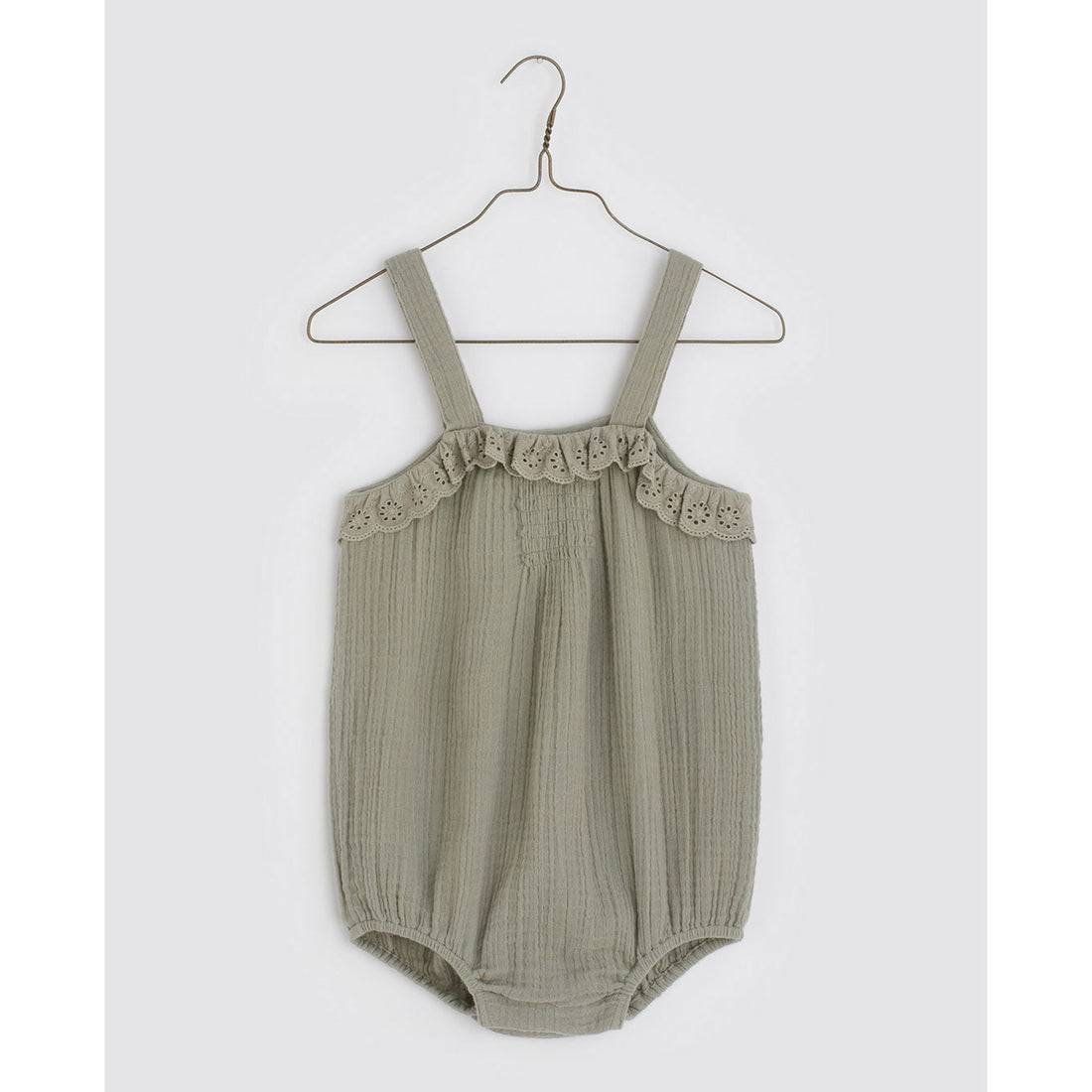 Little Cotton Clothes rompers Little Cotton Clothes Odetta Frilly Romper  - Clary Sage Muslin