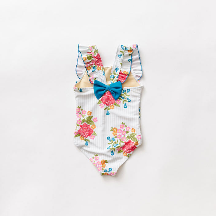 Pink Chicken Sky Blue Stripe Embroidered Liv Bow Suit