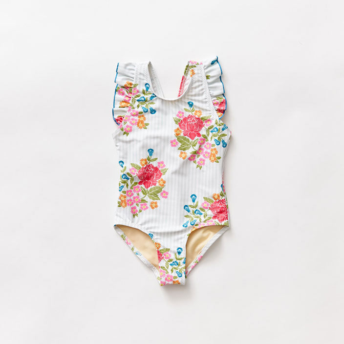 Pink Chicken Sky Blue Stripe Embroidered Liv Bow Suit