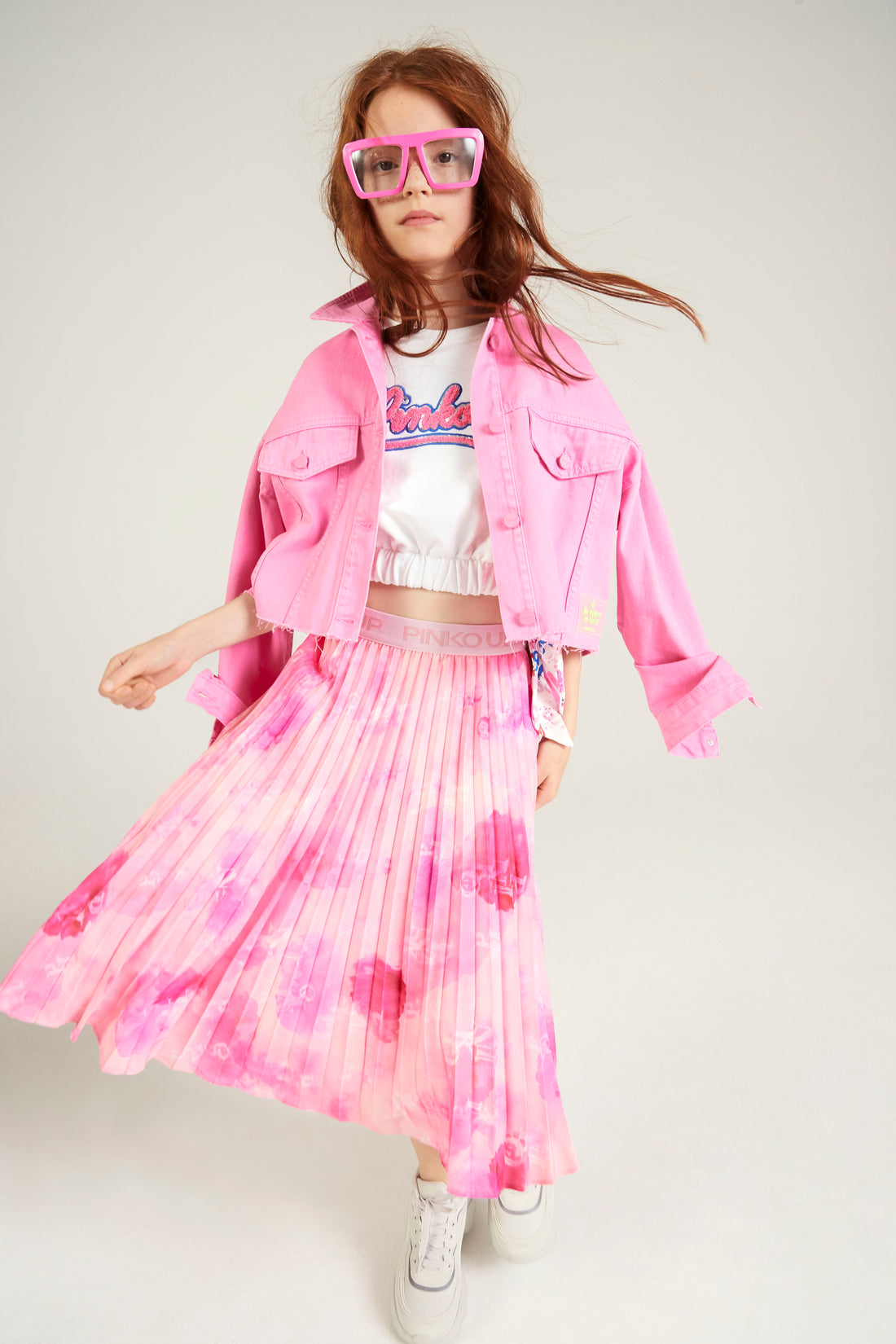 Pinko Floral Pleated Satin Skirt