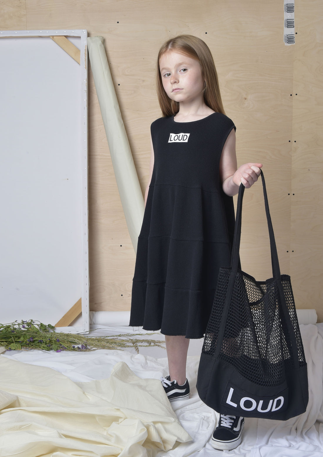 Loud Black Texture Tiered Logo Dress