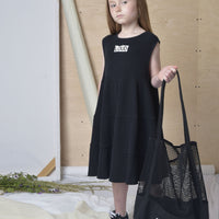 Loud Black Texture Tiered Logo Dress