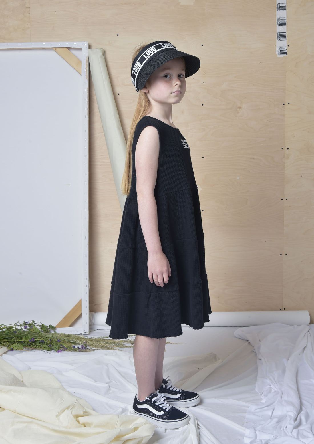 Loud Black Texture Tiered Logo Dress