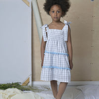 Loud White Grid Tiered Shirred Dress