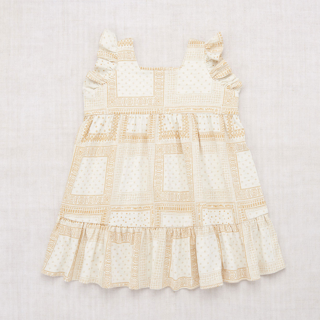 Misha and Puff dresses Misha and Puff Winter Cream Patchwork Bandana Ruffle Sleeve Dress