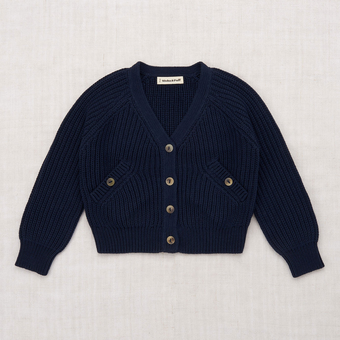 Misha and Puff knitwear Misha and Puff Maritime Blue Fisherman Rib Everyday Cardigan