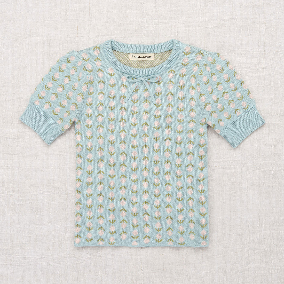 Misha and Puff knitwear Misha and Puff Steel Blue Flower Jacquard Frankie Top