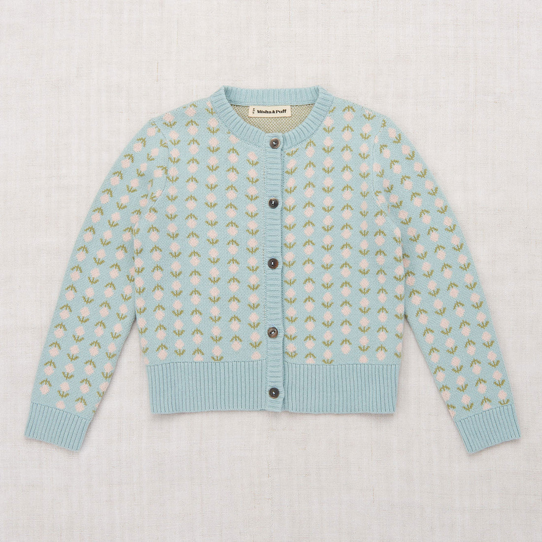 Misha and Puff knitwear Misha and Puff Steel Blue Flower Jacquard Virginia Cardigan