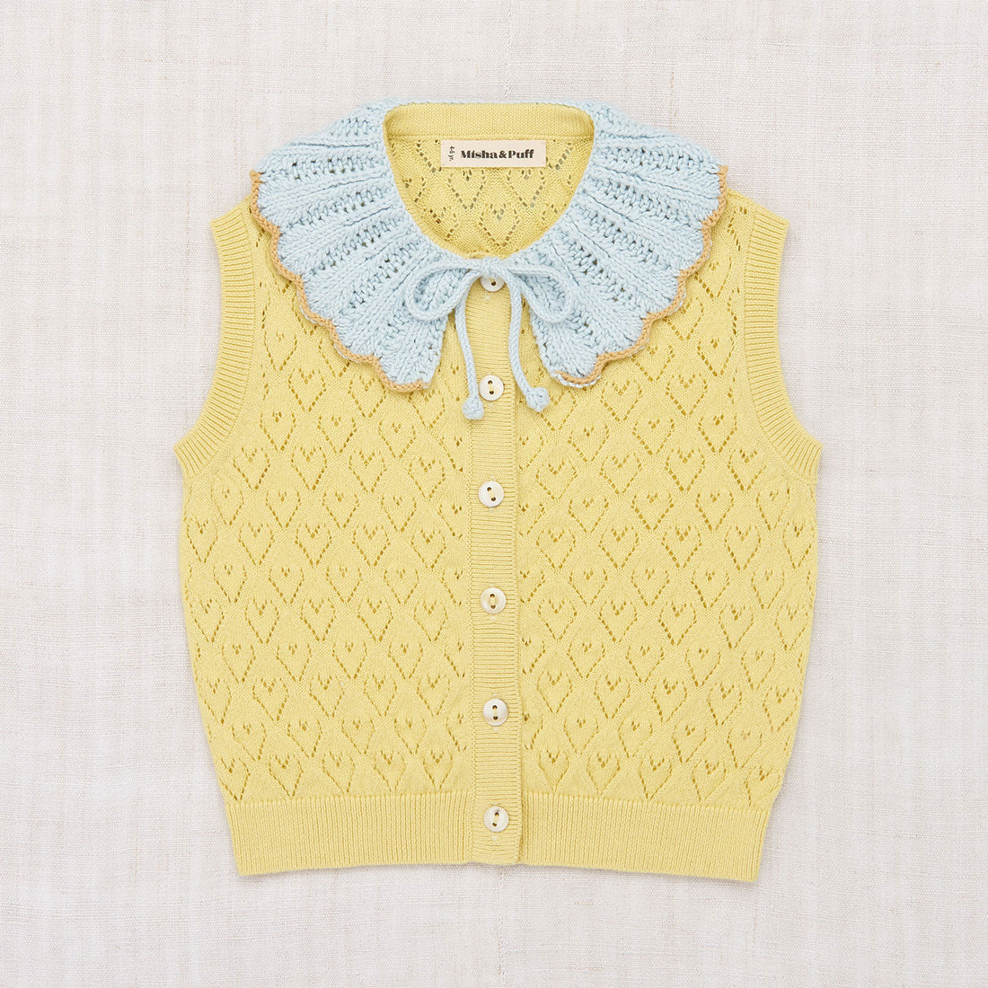 Misha and Puff knitwear Misha and Puff Vintage Yellow Hearts Eyelet Zoe Vest