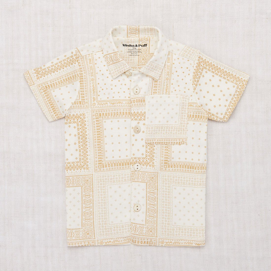 Misha and Puff shirts Misha and Puff Winter Cream Patchwork Bandana Button Down Top