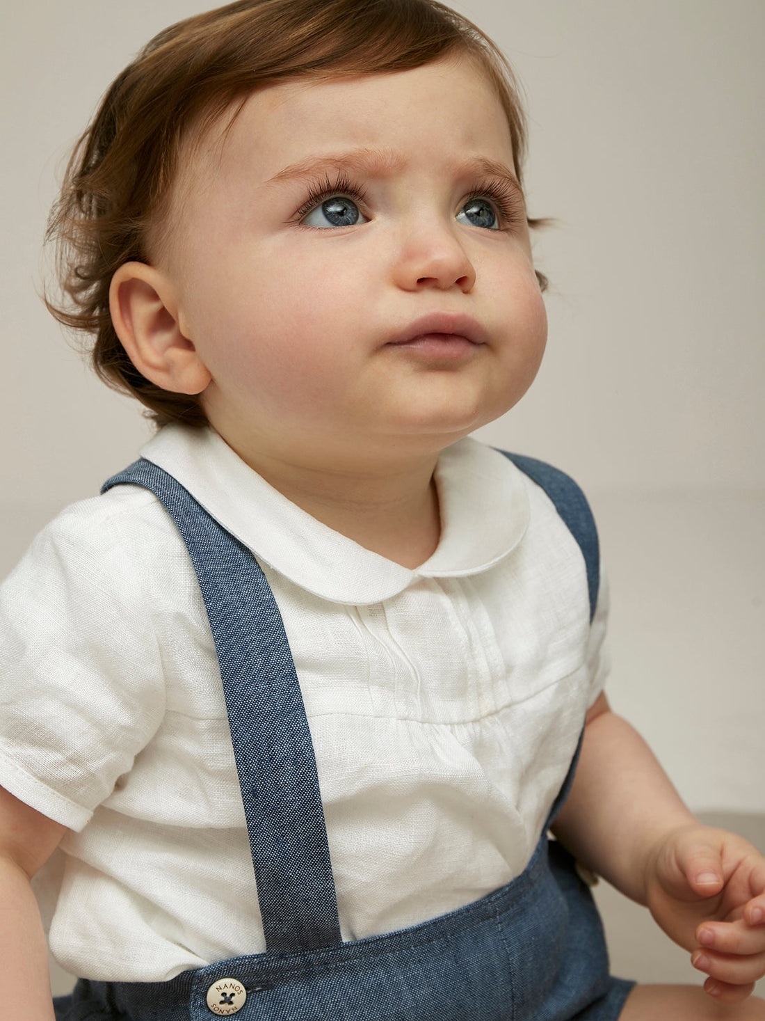 Nanos blouses Nanos White Linen Peter Pan Baby Blouse