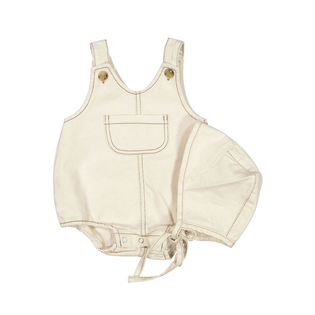 NUNUBIEL rompers Nunubiel White Mini Pin Denim Romper With Bonnet