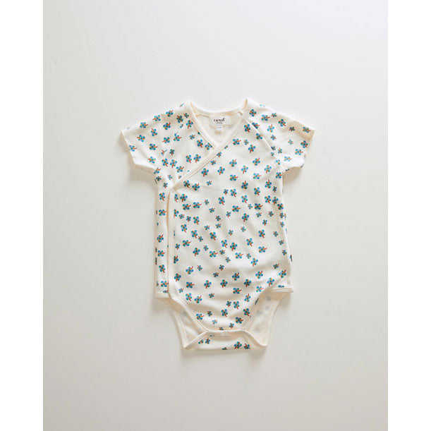 Oeuf bodysuits Oeuf Kimono Onesie - Gardenia/Clover Print