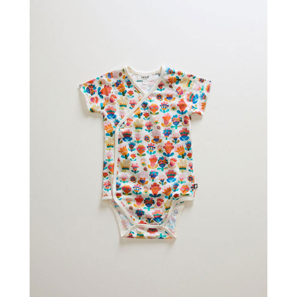 Oeuf bodysuits Oeuf Kimono Onesie - Gardenia/Large Flower