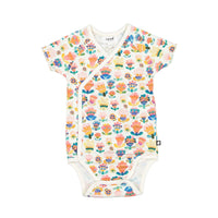 Oeuf bodysuits Oeuf Kimono Onesie - Gardenia/Large Flower