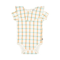 Oeuf bodysuits Oeuf Ruffle Collar Onesie - Gardenia/Check Print