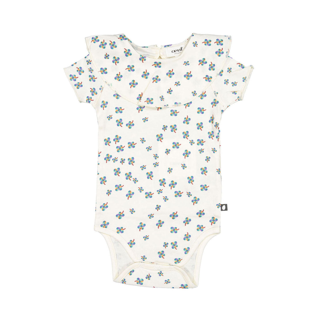 Oeuf bodysuits Oeuf Ruffle Collar Onesie - Gardenia/Clover Print