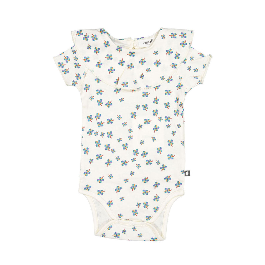 Oeuf bodysuits Oeuf Ruffle Collar Onesie - Gardenia/Clover Print