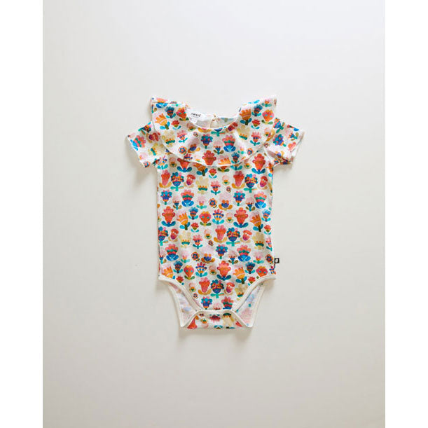 Oeuf bodysuits Oeuf Ruffle Collar Onesie - Gardenia/Large Flower