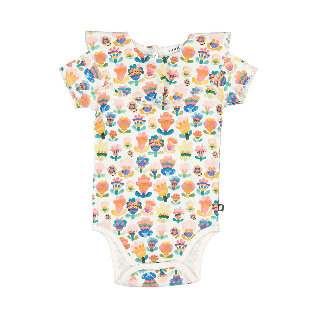 Oeuf bodysuits Oeuf Ruffle Collar Onesie - Gardenia/Large Flower