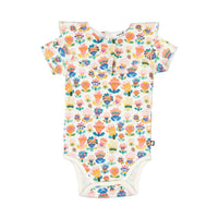 Oeuf bodysuits Oeuf Ruffle Collar Onesie - Gardenia/Large Flower