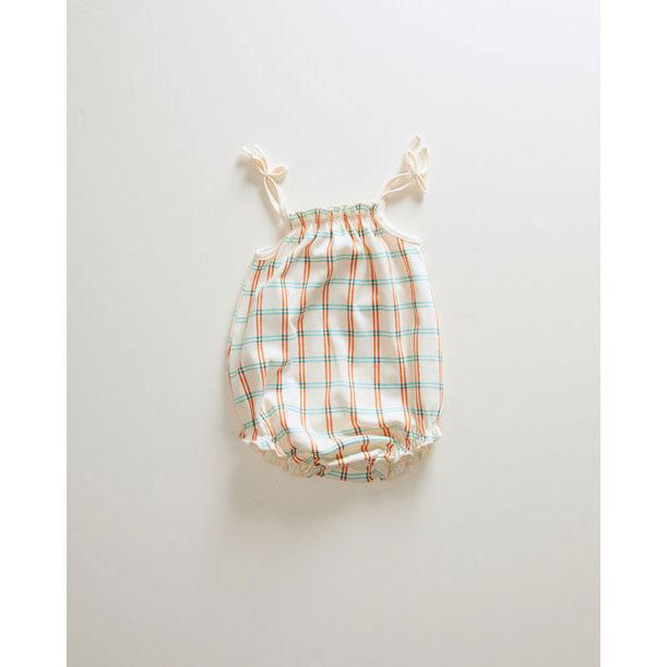 Oeuf bodysuits Oeuf Tie Strap Onesie - Gardenia/Check Print