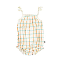 Oeuf bodysuits Oeuf Tie Strap Onesie - Gardenia/Check Print