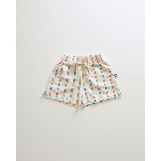 Oeuf bottoms Oeuf Play Shorts - Gardenia/Check Print Jersey
